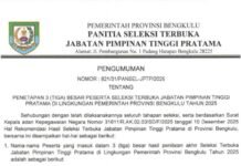 Resmi! Pansel Tetapkan 3 Besar Peserta Seleksi JPT Pratama Pemprov Bengkulu 2025